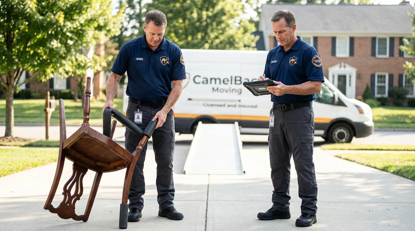 Movers inspecting furniture for damage prevention before loading in Malta, MT