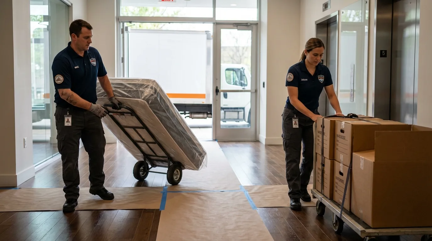Professional apartment movers loading elevator in Malta, MT